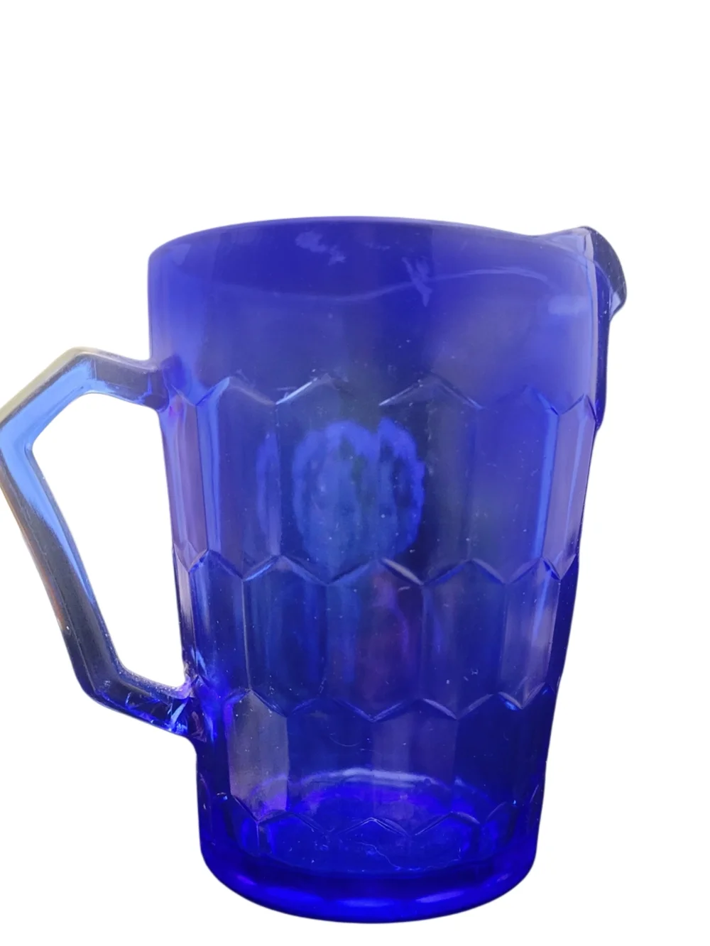 Vintage 1930s Hazel Atlas Shirley Temple Cobalt Blue Etched Glass Milk Pitcher